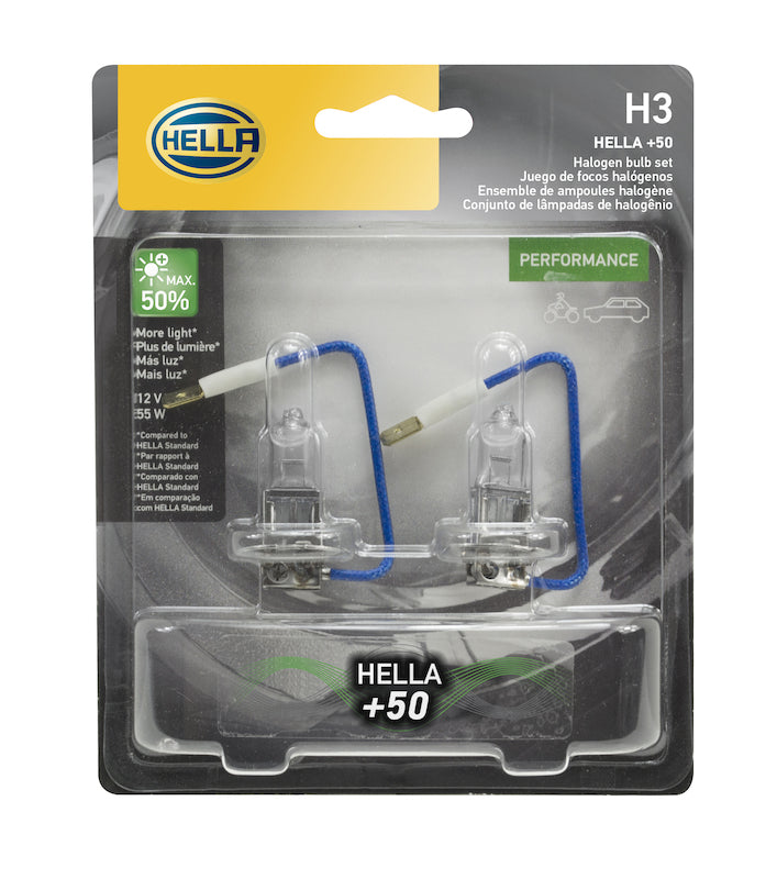 Hella Bulb H3 12V 55W Pk22S T325 +50 (2) Bulbs Hella