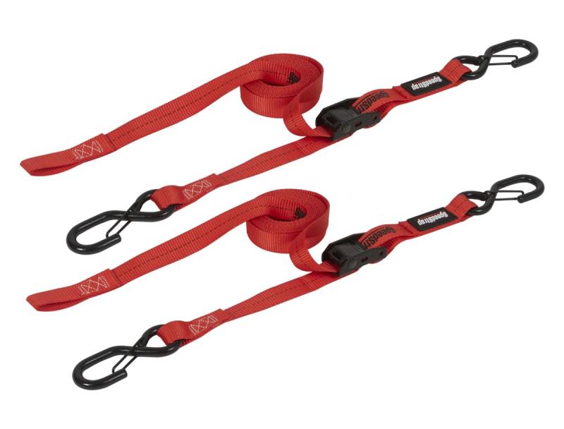 SpeedStrap 1In x 10Ft CAM-Lock Tie Down w/ Snap FtSFt Hooks (2 Pack) - Red Cargo Tie-Downs SpeedStrap