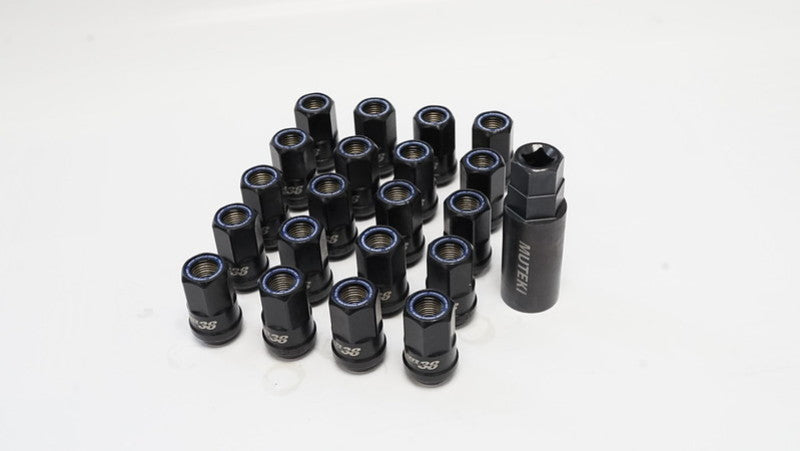 Wheel Mate Muteki HR38 Open End Lug Nuts 12x1.50 Titanium Chrome / Blue Ring Lug Nuts Wheel Mate