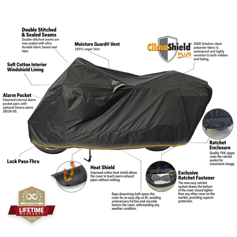Dowco Touring WeatherAll Plus Ratchet Motorcycle Cover Black - 2XL Bike Covers Dowco