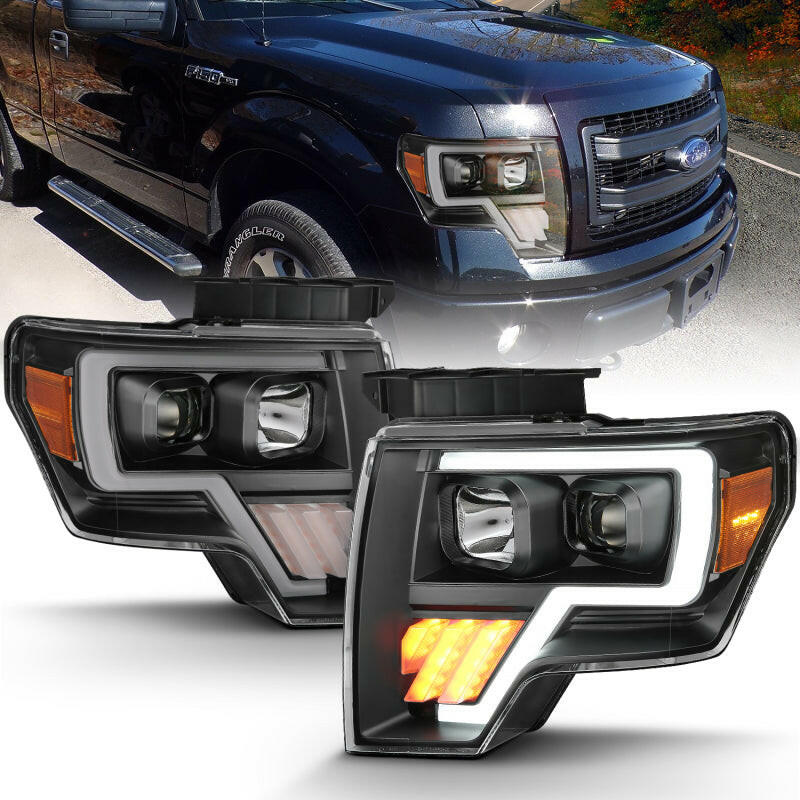 ANZO 2009-2014 Ford F-150 Projector Light Bar G4 H.L. Black Amber Headlights ANZO