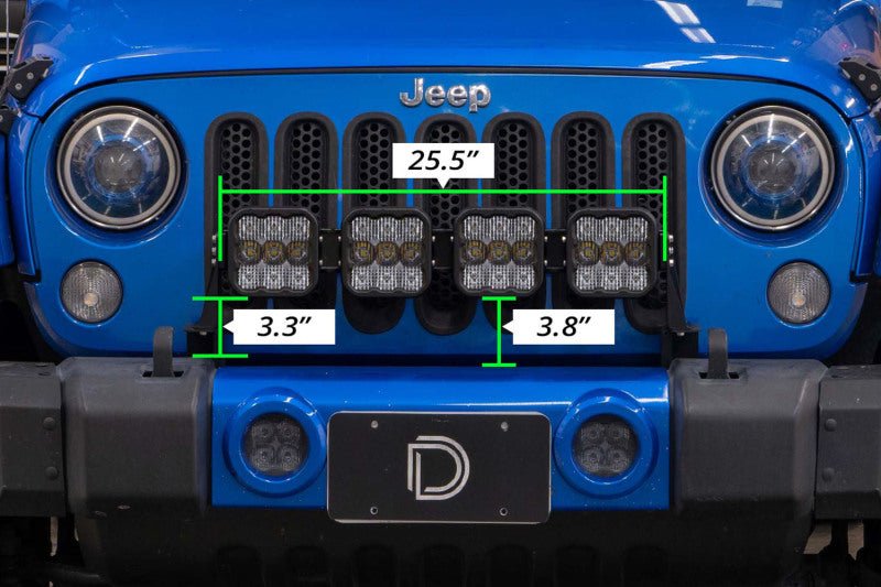 Diode Dynamics Jeep JK SS5 4-Pod CrossLink Grille Lightbar Kit Pro - White Combo Light Bars & Cubes Diode Dynamics