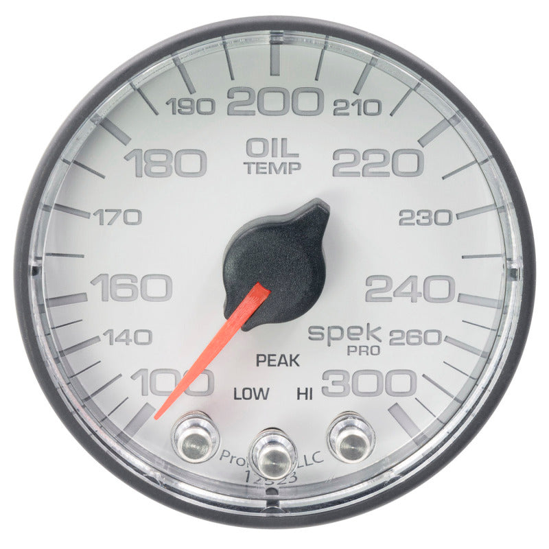 Autometer Spek-Pro Gauge Oil Temp 2 1/16in 300f Stepper Motor W/Peak & Warn Wht/Blk Gauges AutoMeter