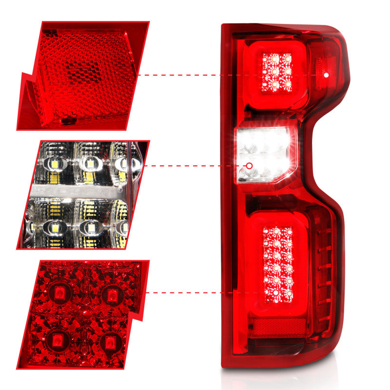 ANZO 19-21 Chevy Silverado Work Truck Full LED Taillights Chrome Housing Red Lens G2(w/C light Bars) Tail Lights ANZO
