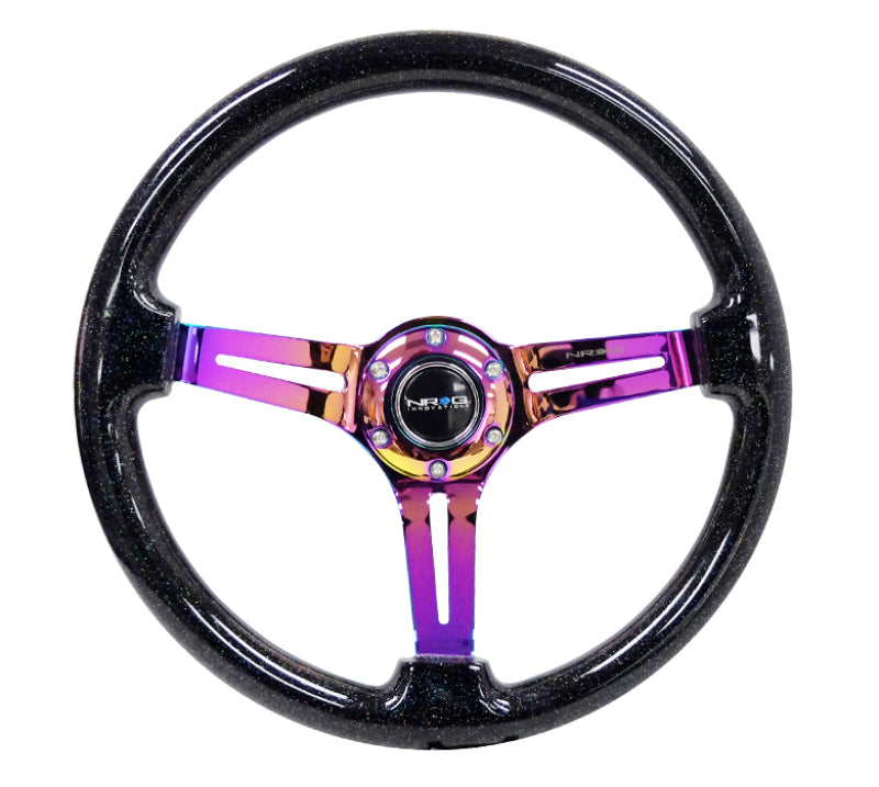 NRG Reinforced Steering Wheel (350mm / 3in. Deep) Blk Multi Color Flake w/ Neochrome Center Mark Steering Wheels NRG
