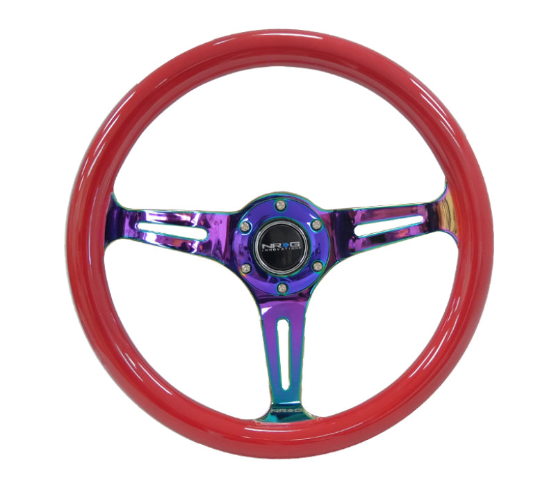 NRG Classic Wood Grain Steering Wheel (350mm) Red Grip w/Neochrome 3-Spoke Center Steering Wheels NRG