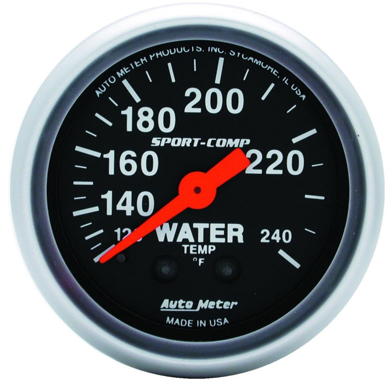 Autometer 2-1/16in 120-240 Degree F Mechanical Water Temp Sport-Comp Gauge w/ 12ft Tubing Gauges AutoMeter