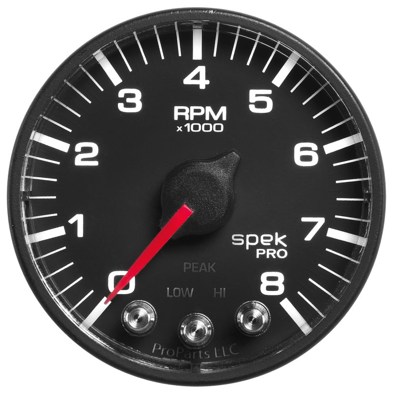 Autometer Spek-Pro Black 2 1/16 inch 8K RPM Tach w/ Shift Light and Peak Memory Gauges AutoMeter
