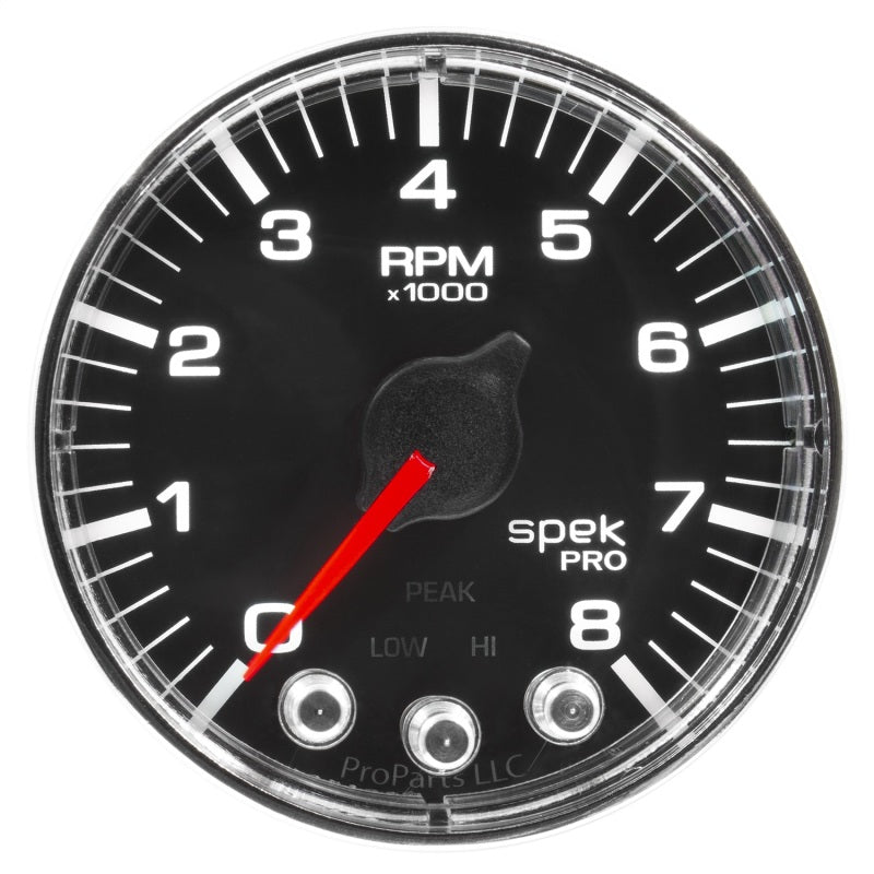 Autometer Spek-Pro Gauge Tach 2 1/16in 8K Rpm W/ Shift Light & Peak Mem Blk/Chrm Gauges AutoMeter