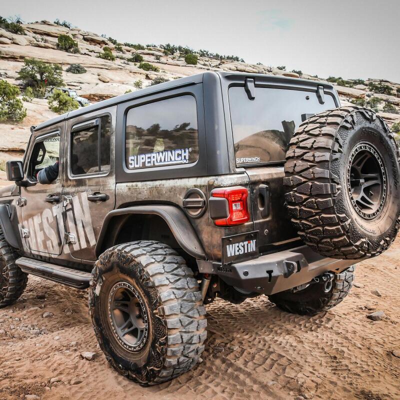 Westin 18-19 Jeep Wrangler JL WJ2 Rear Bumper w/ Sensors (Excl. Wrangler JK) - Textured Black Bumpers - Steel Westin