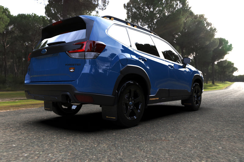 Rally Armor 22-24 Subaru Forester &amp; Wilderness Black UR Mud Flap w/Grey Logo Mud Flaps Rally Armor