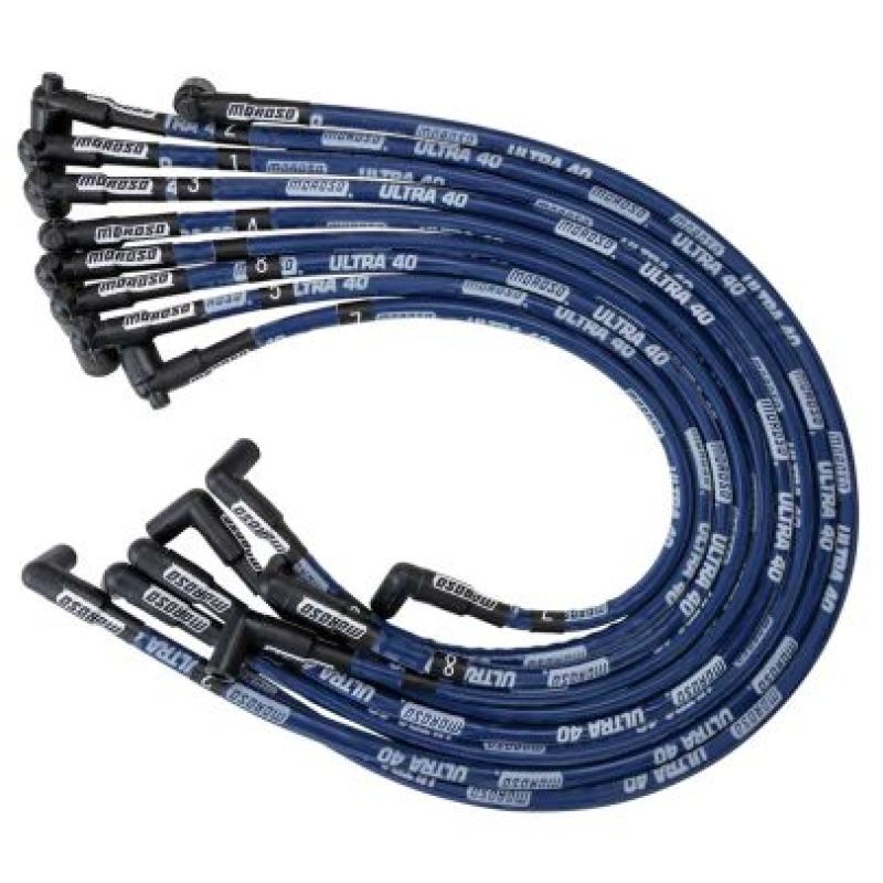 Moroso Chevrolet Big Block Ignition Wire Set - Ultra 40 - Sleeved - Non-HEI - 90 Degree - Blue Spark Plug Wire Sets Moroso
