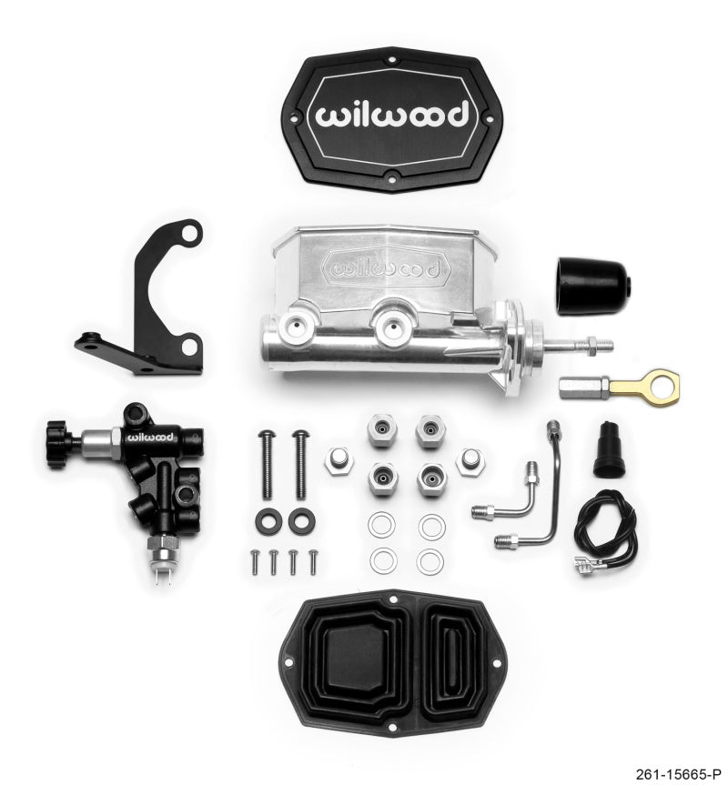 Wilwood Compact Tandem M/C - 1in Bore w/RH Bracket and Valve (Mustang Pushrod) - Ball Burnished Brake Master Cylinder Wilwood