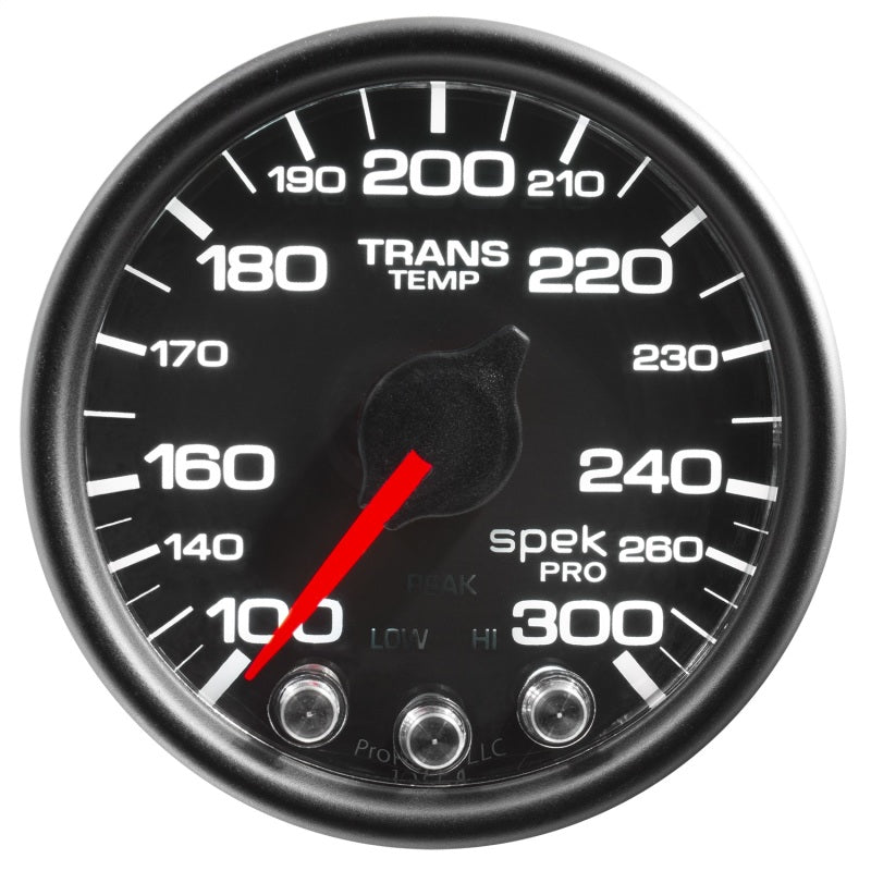 Autometer Spek-Pro Gauge Trans Temp 2 1/16in 300f Stepper Motor W/Peak & Warn Blk/Blk Gauges AutoMeter