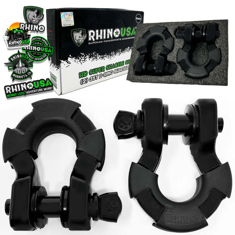 Rhino USA 8T Super Shackle 2-Pack (Matte Black) Shackle Kits Rhino USA