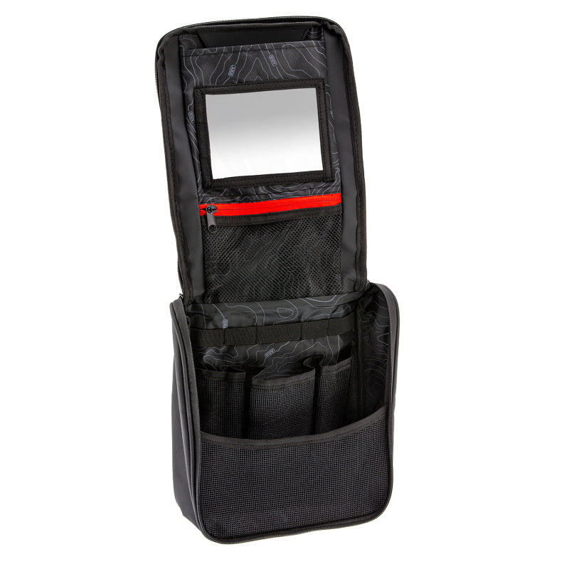 ARB Toiletries Bag Charcoal Finish w/ Red Highlights PVC Outer Shell Mesh Pockets Mirror Tow Straps ARB