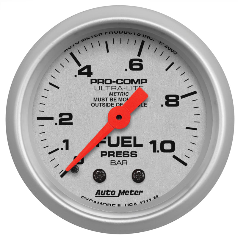 Autometer Ultra-Lite 52mm 0-1.0 Bar Mechanical Fuel Pressure Gauge Gauges AutoMeter