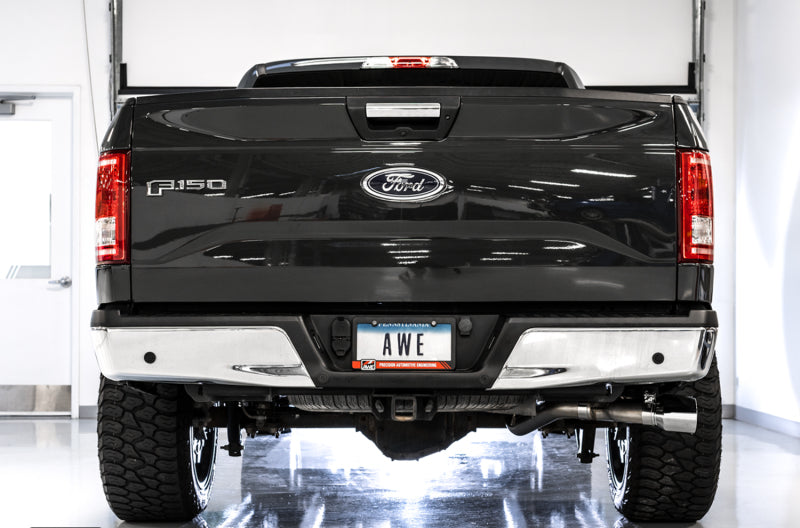 AWE Tuning 2015+ Ford F-150 0FG Single Exit Performance Exhaust System w/4.5in Chrome Silver Tips Catback AWE Tuning
