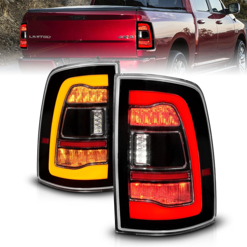 ANZO 09-18 Dodge Ram 1500 Sequential LED Taillights Black w/Switchback Amber Signal Tail Lights ANZO