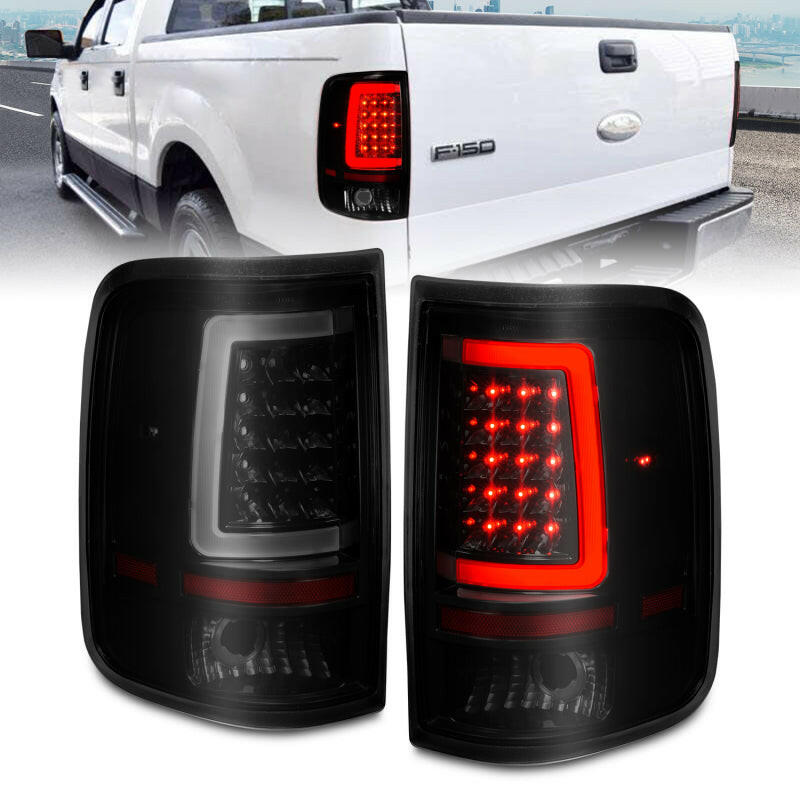 ANZO 2004-2006 Ford F-150 LED Tail Lights w/ Light Bar Black Housing Smoke Lens Tail Lights ANZO