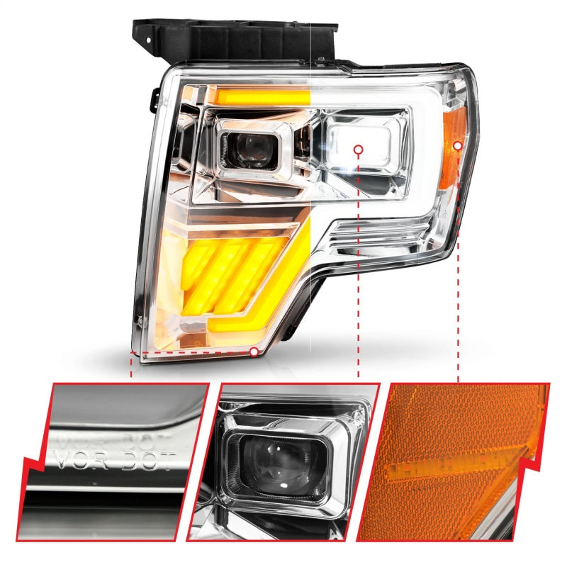 ANZO 09-14 Ford F-150 Full LED Proj Headlights w/Initiation Feature - Chrome Headlights ANZO