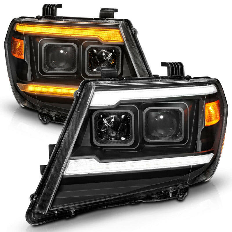 ANZO 09-20 Nissan Frontier Black Projector Plank Style DRL w/ Switchback & Sequential LED DRL Headlights ANZO