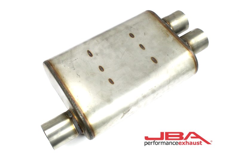 JBA Universal Chambered Style 304SS Muffler 13x9.75x4 2.5in Inlet Diameter Offset/2.5 Dual Outlet Muffler JBA