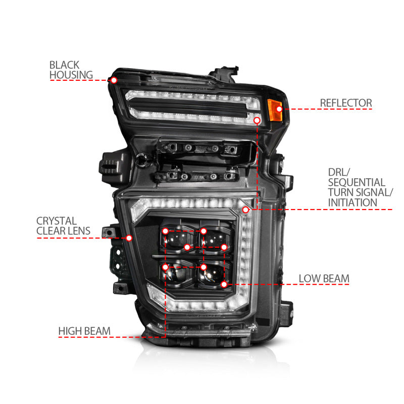 ANZO Z-Series 20-23 Chevy Silverado 2500/3500 Z-Series Full LED Proj Headlights Black - Pass. Side Headlights ANZO