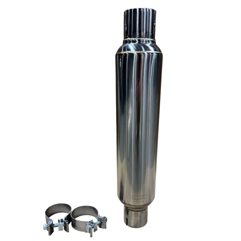 Kooks 2.5in Round Clamp In Muffler 14in Long Polished Stainless Steel Muffler Kooks Headers