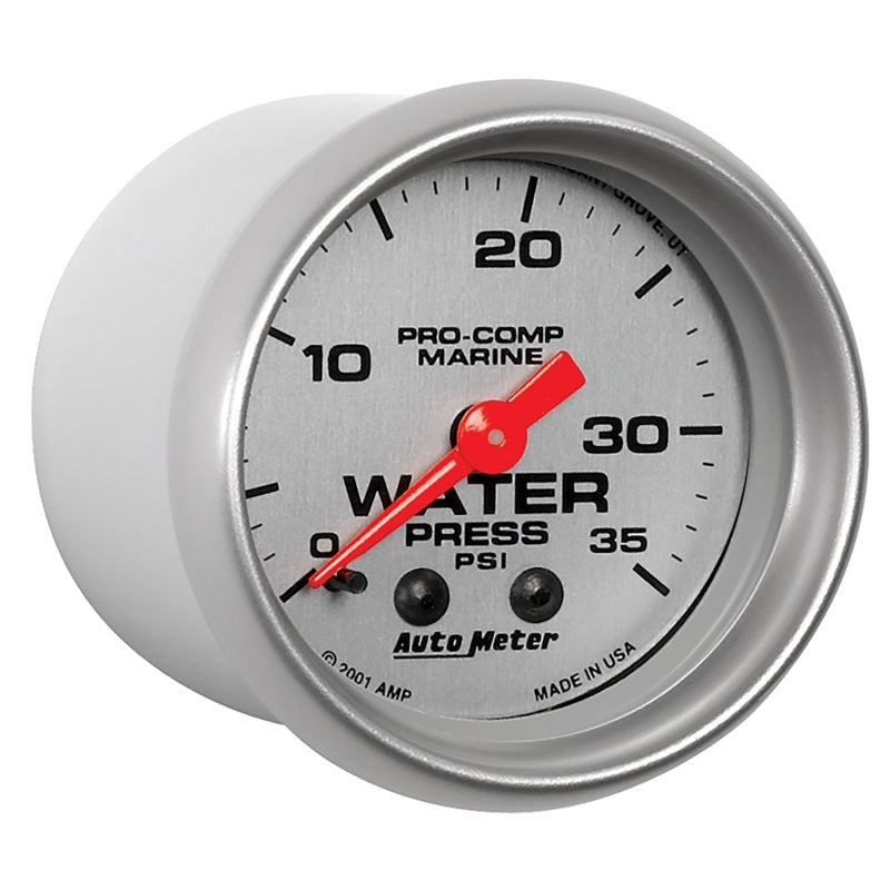 Autometer Marine Silver 2-1/16in 35 PSI Mechanical Water Pressure Gauge Gauges AutoMeter