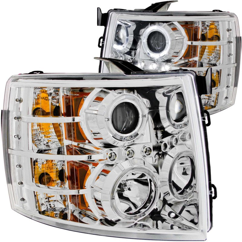 ANZO 2007-2013 Chevrolet Silverado 1500 Projector Headlights w/ Halo Chrome Headlights ANZO