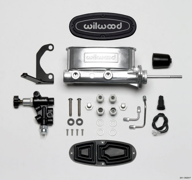 Wilwood HV Tandem M/C Kit w L/H Bracket & Prop Valve - 15/16in Bore Ball Burnished-W/Pushrod Brake Master Cylinder Wilwood