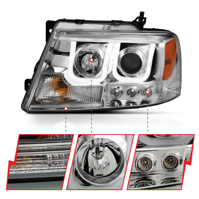 ANZO 2004-2008 Ford F-150 Projector Headlights w/ U-Bar Chrome Headlights ANZO