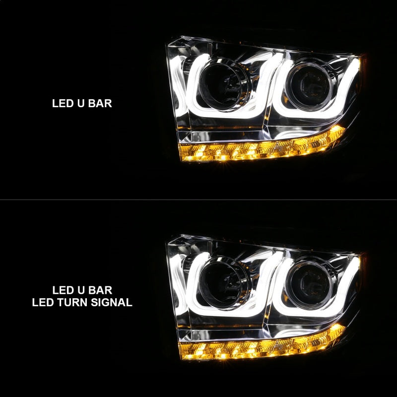 ANZO 2014-2016 Toyota Tundra Projector Headlights w/ U-Bar Chrome Headlights ANZO