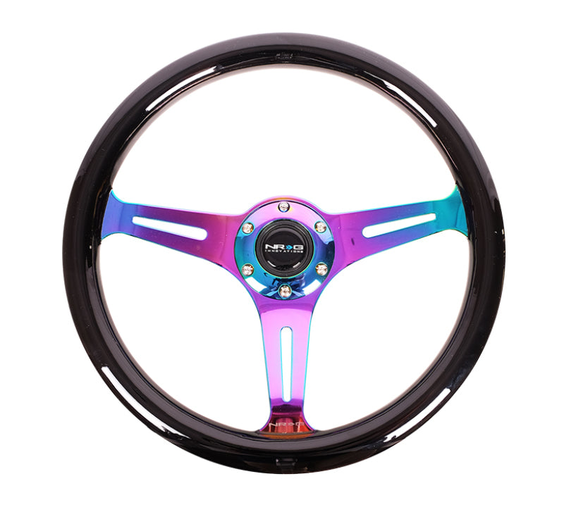 NRG Classic Wood Grain Steering Wheel (350mm) Black Paint Grip w/Neochrome 3-Spoke Center Steering Wheels NRG