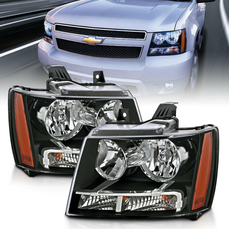 ANZO 2007-2014 Chevrolet Tahoe/Suburban Crystal Headlights Black Headlights ANZO