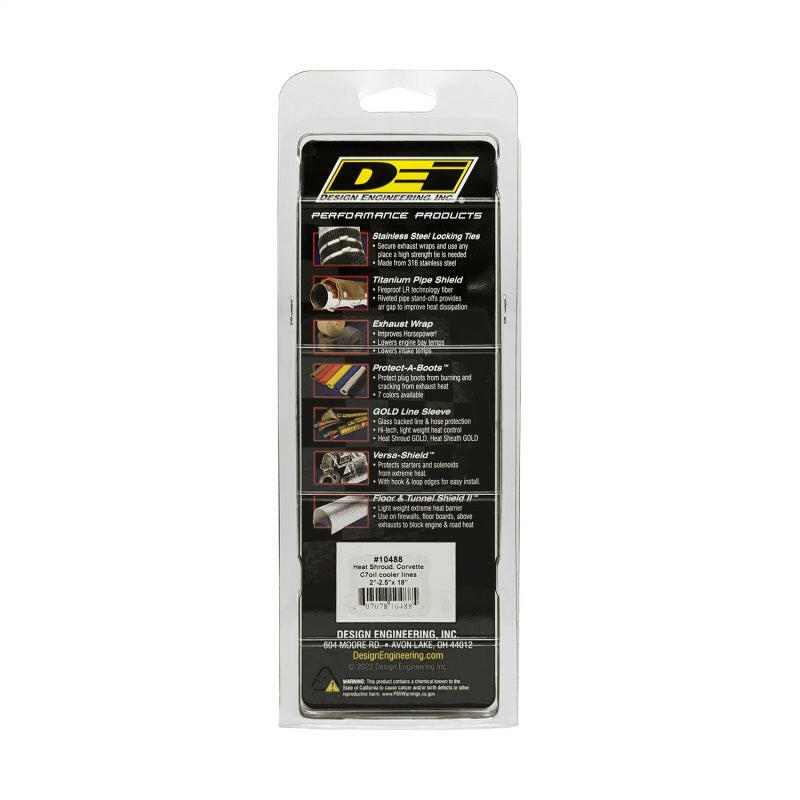 DEI Corvette C7 Oil Cooler Line Sleeves 2in - 2-1/2in x 18in Heat Shroud Thermal Wrap DEI