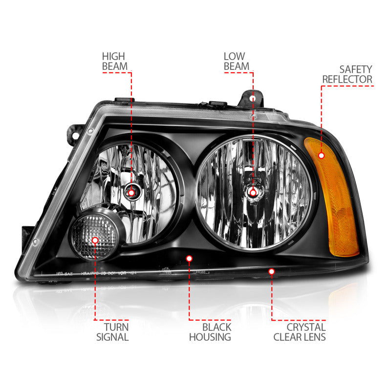 ANZO 2003-2006 Lincoln Navigator Crystal Headlights Black Headlights ANZO