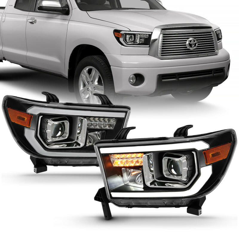 ANZO 2007-2014 Toyota Tundra Projector Light Bar H.L Black Amber(Led High Beam) (Halogen Version) Headlights ANZO
