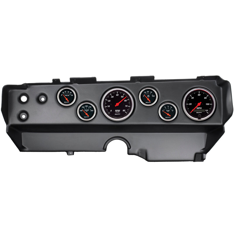 Autometer Designer Black 70-74 E-Body/Cuda/Challenger Dash Kit 6pc Tach/ MPH/ Fuel/ Oil/ WTMP/ Volt Gauges AutoMeter