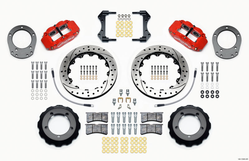 Wilwood Narrow Superlite 4R Front Hat Kit 12.88in Drill Red 76-77 Ford Bronco Dana 44 w/Lines Big Brake Kits Wilwood
