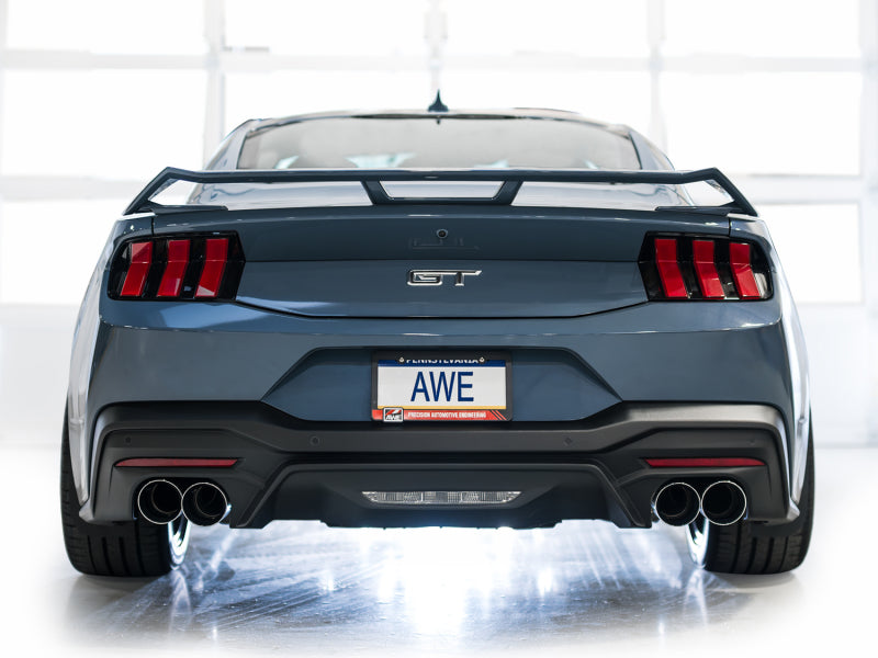 AWE 2024 Ford Mustang GT Fastback S650 RWD Track Edition Cat-Back Exhaust w/ Quad Chrome Silver Tips Catback AWE Tuning