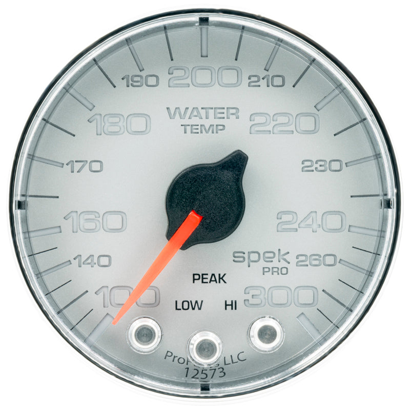 Autometer Spek-Pro Gauge Water Temp 2 1/16in 300f Stepper Motor W/Peak & Warn Slvr/Chrm Gauges AutoMeter