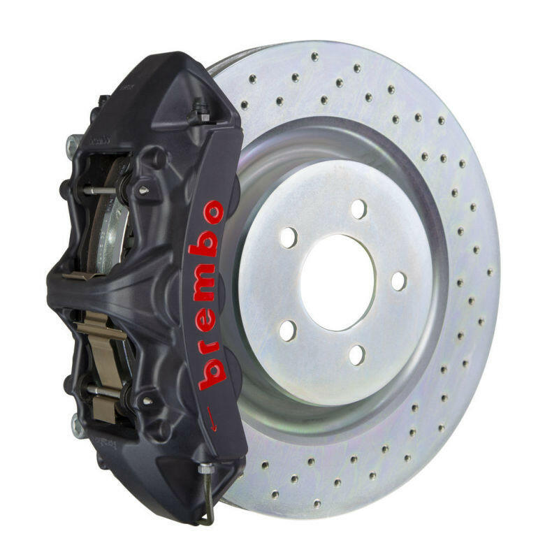 Brembo 05-14 Mustang GT Excl non-ABS Equipped Fr GTS BBK 6Pist Cast 355x32 1pc Rtr Drill-Black HA Brake Kits - Performance Slot Brembo