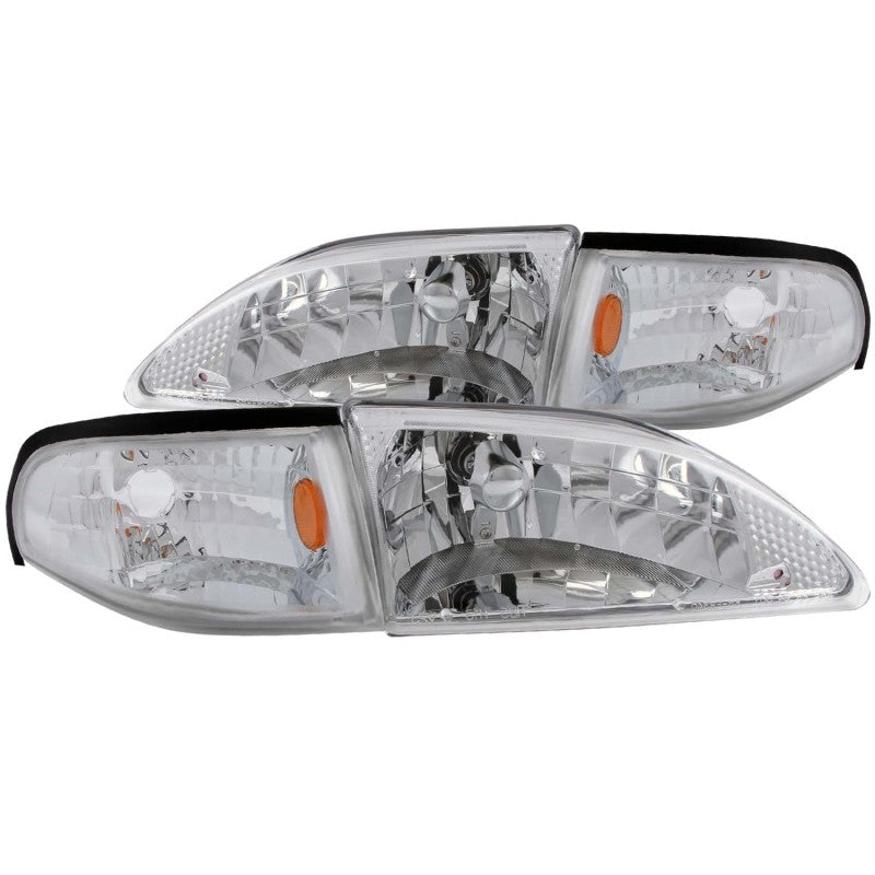 ANZO 1994-1998 Ford Mustang Crystal Headlights Chrome Headlights ANZO