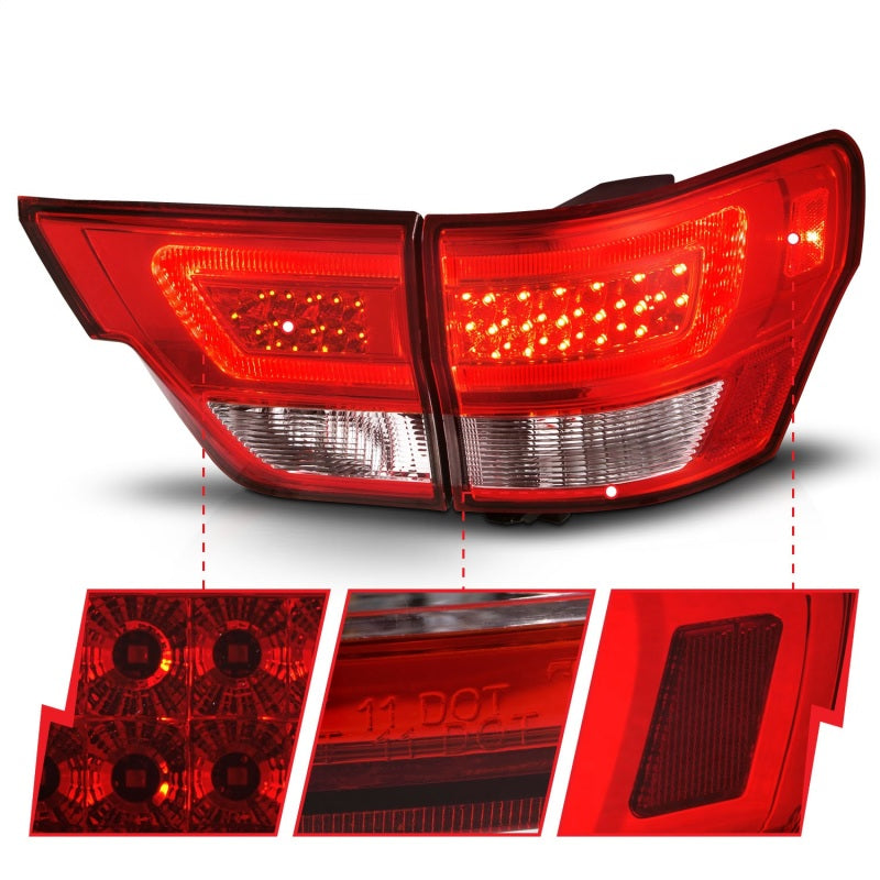 ANZO 11-13 Jeep Grand Cherokee LED Taillights w/ Lightbar Chrome Housing Red/Clear Lens 4pcs Tail Lights ANZO