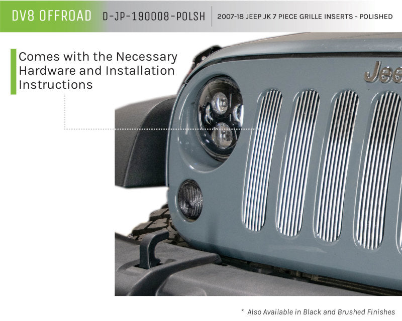 DV8 Offroad 2007-2018 Jeep JK Polished Grille Inserts Grilles DV8 Offroad