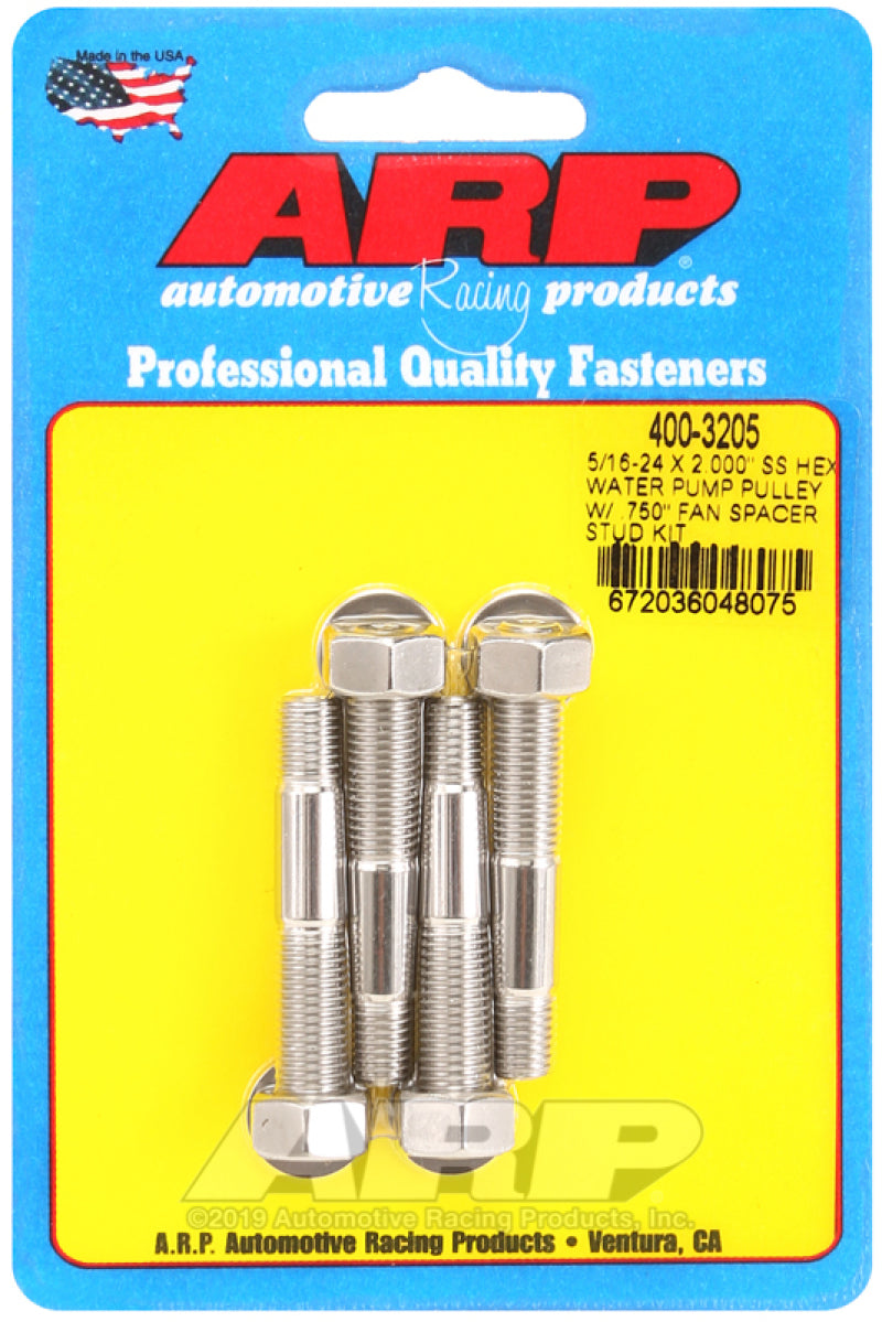 ARP 5/16-24 X 2.000 SS Hex Water Pump Pulley w/ .750in Fan Spacer Stud Kit Hardware - Singles ARP