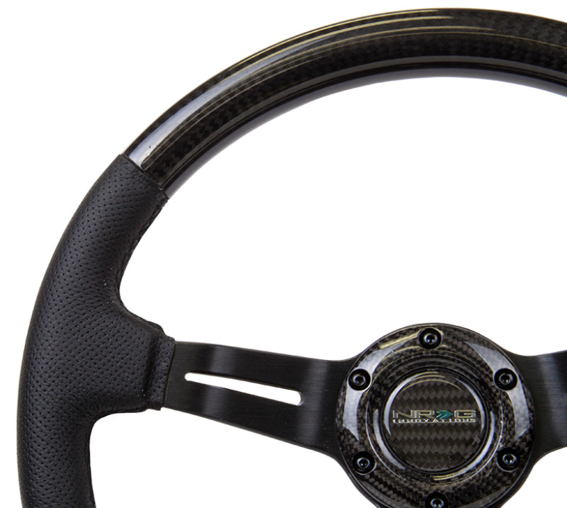 NRG Carbon Fiber Steering Wheel (350mm / 1.5in. Deep) Leather Trim w/Blk Stitch & Slit Cutout Spokes Steering Wheels NRG