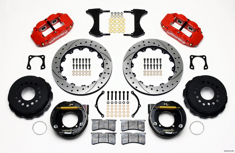 Wilwood Narrow Superlite 4R Rear P-Brk Kit 12.88in Drilled Red Chevy 12 Bolt-Spec 3.15in Bearing Big Brake Kits Wilwood